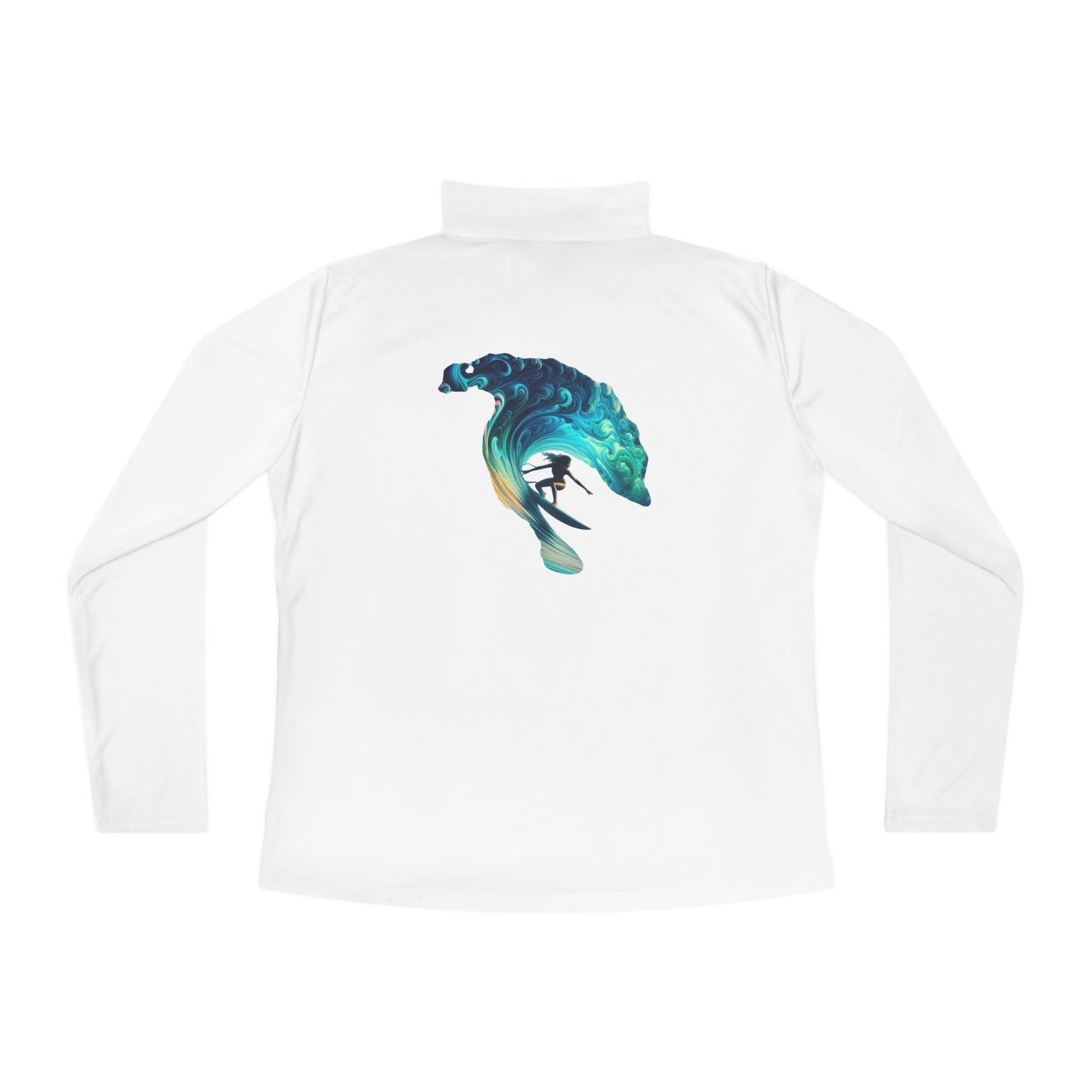 Ladies Quarter-Zip Pullover with Surfing Wave Design - Perfect for Beach Lovers and Outdoor Adventurers