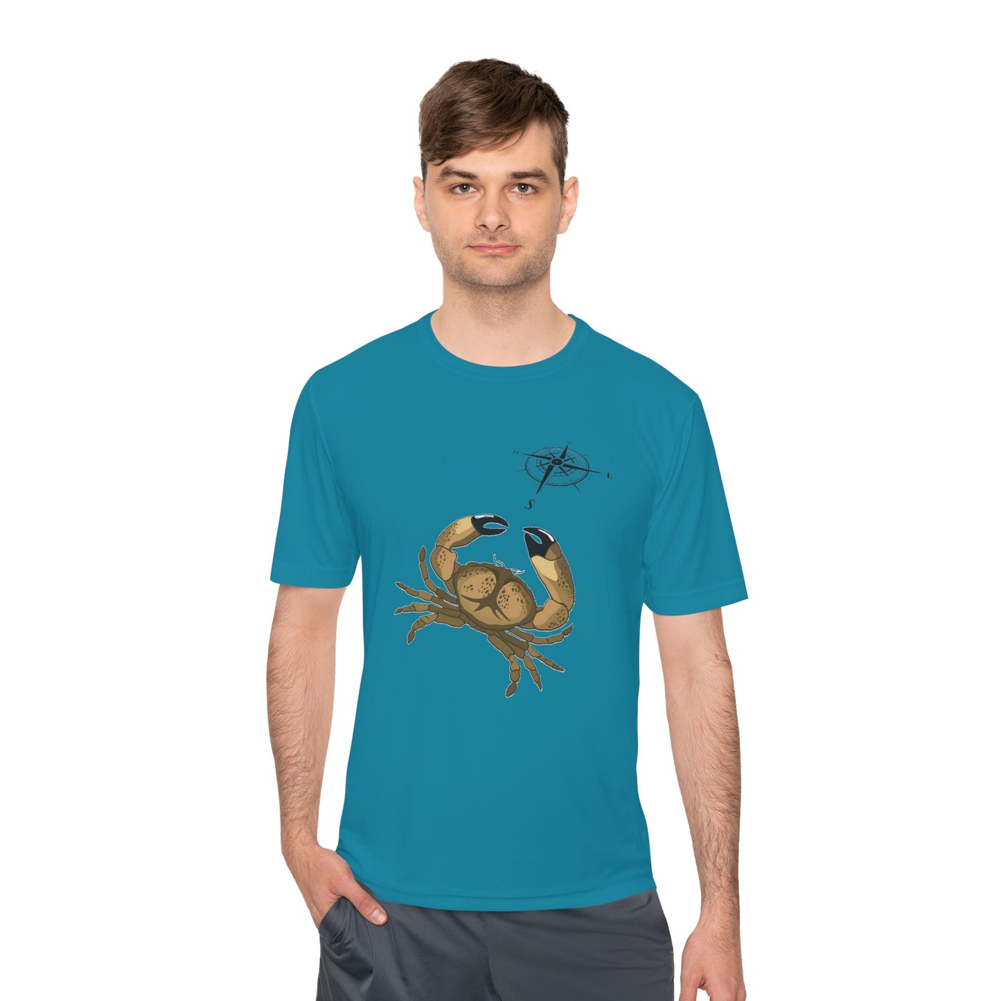 Coastal Adventure Unisex Moisture Wicking Tee - Crab & Fish Design