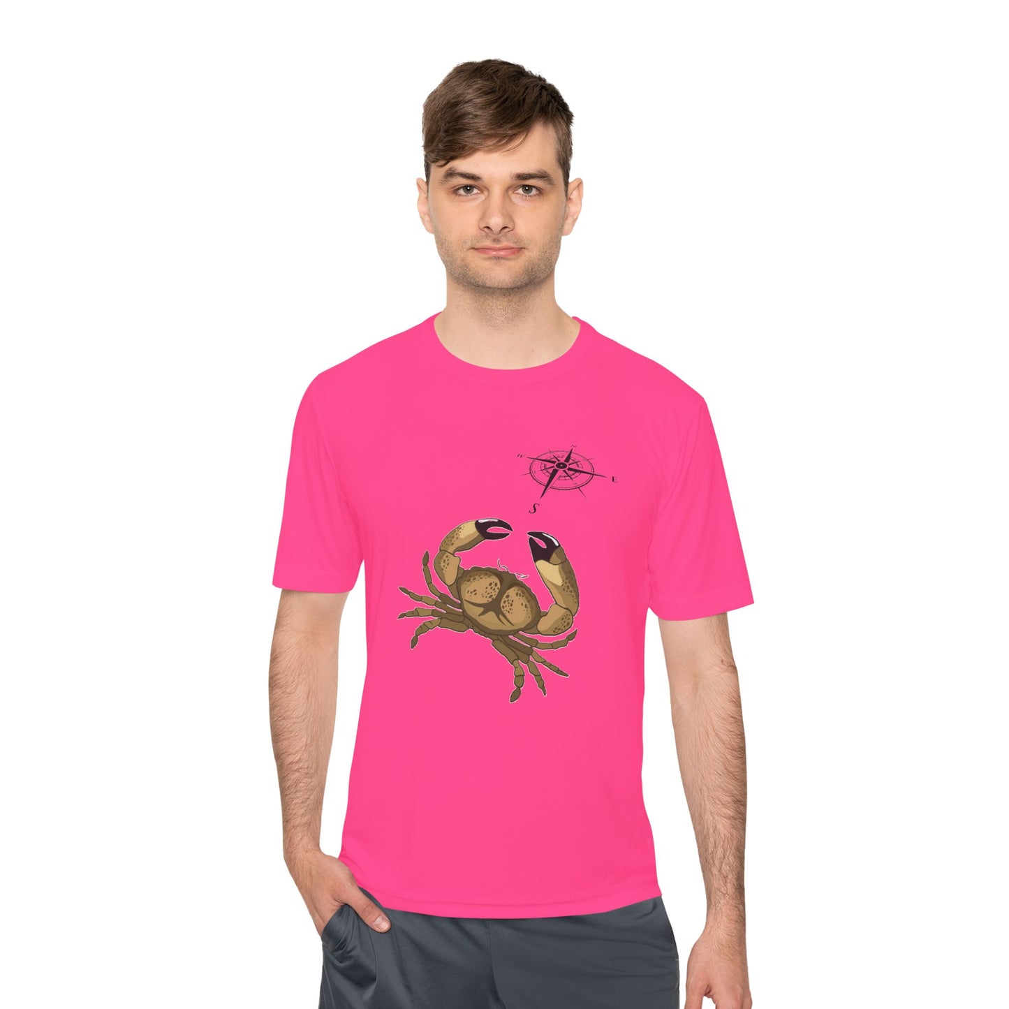Coastal Adventure Unisex Moisture Wicking Tee - Crab & Fish Design