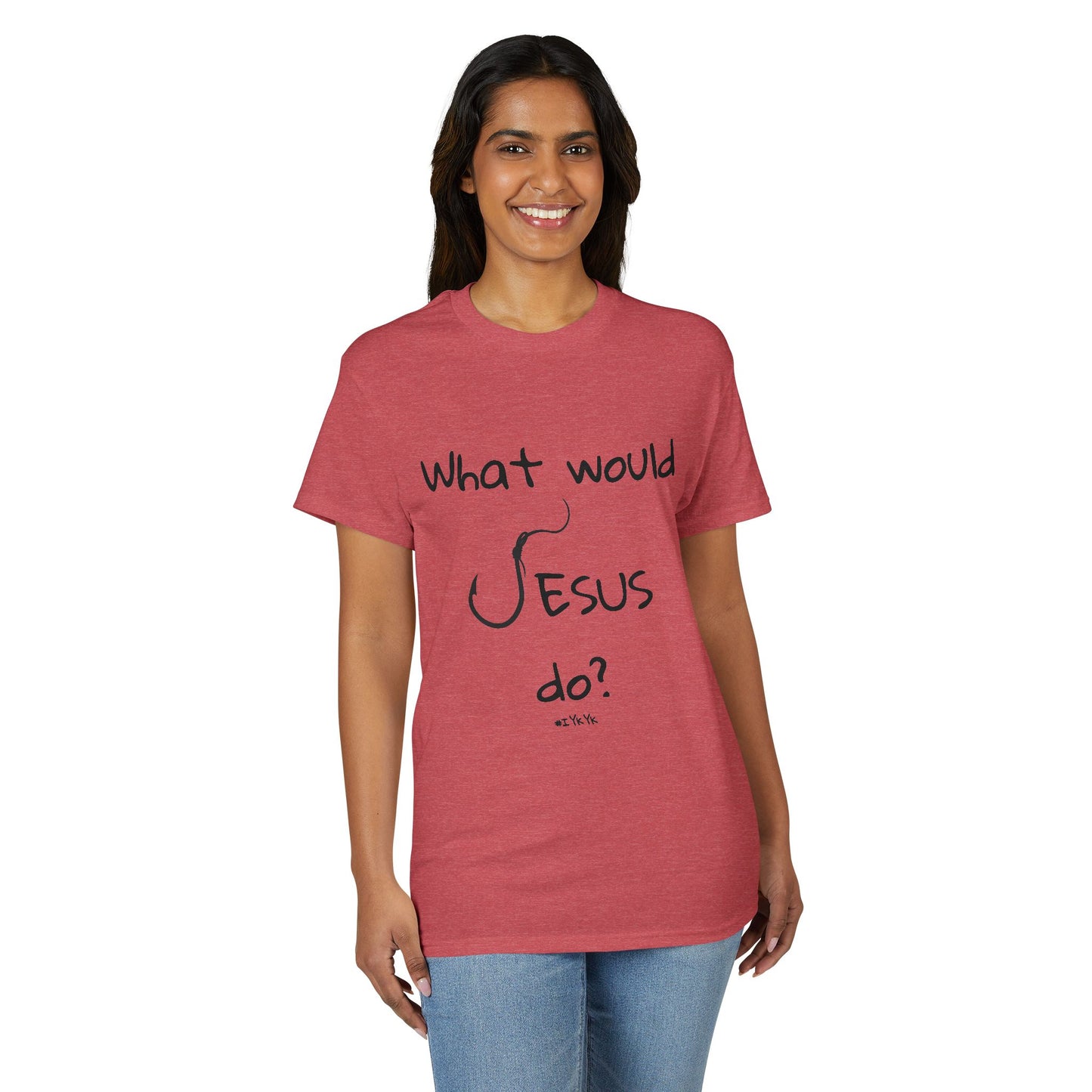 What Would Jesus Do? Christian T-Shirt — Faith Cross Back Design