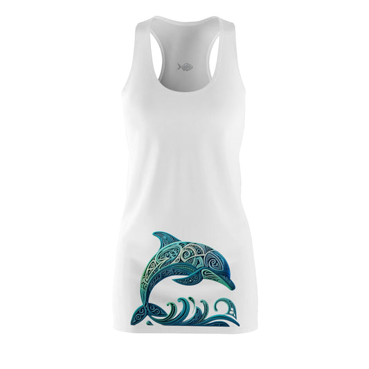 Whimsical Dolphin Design Racerback Dress for Women - Perfect for Beach Days & Summer Celebrations