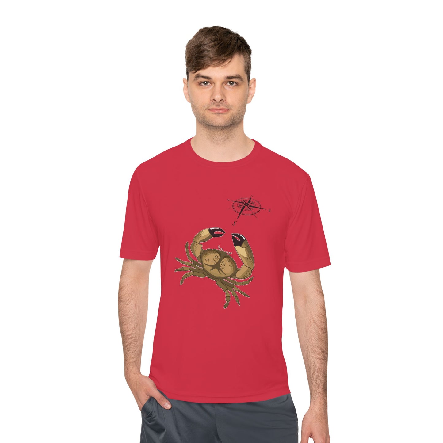Coastal Adventure Unisex Moisture Wicking Tee - Crab & Fish Design