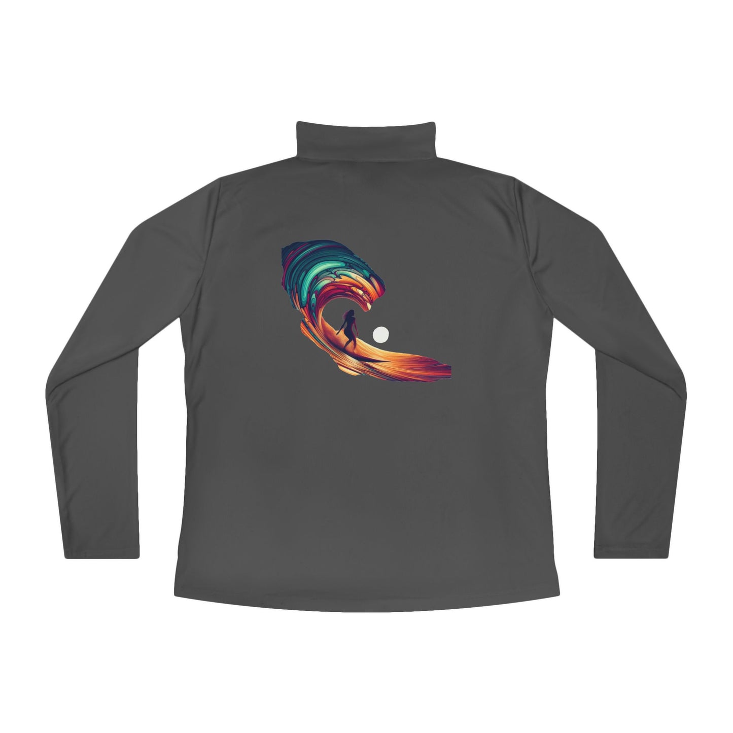 Ladies Quarter-Zip Pullover with Surf Wave Design - Perfect for Activewear & Casual Outings