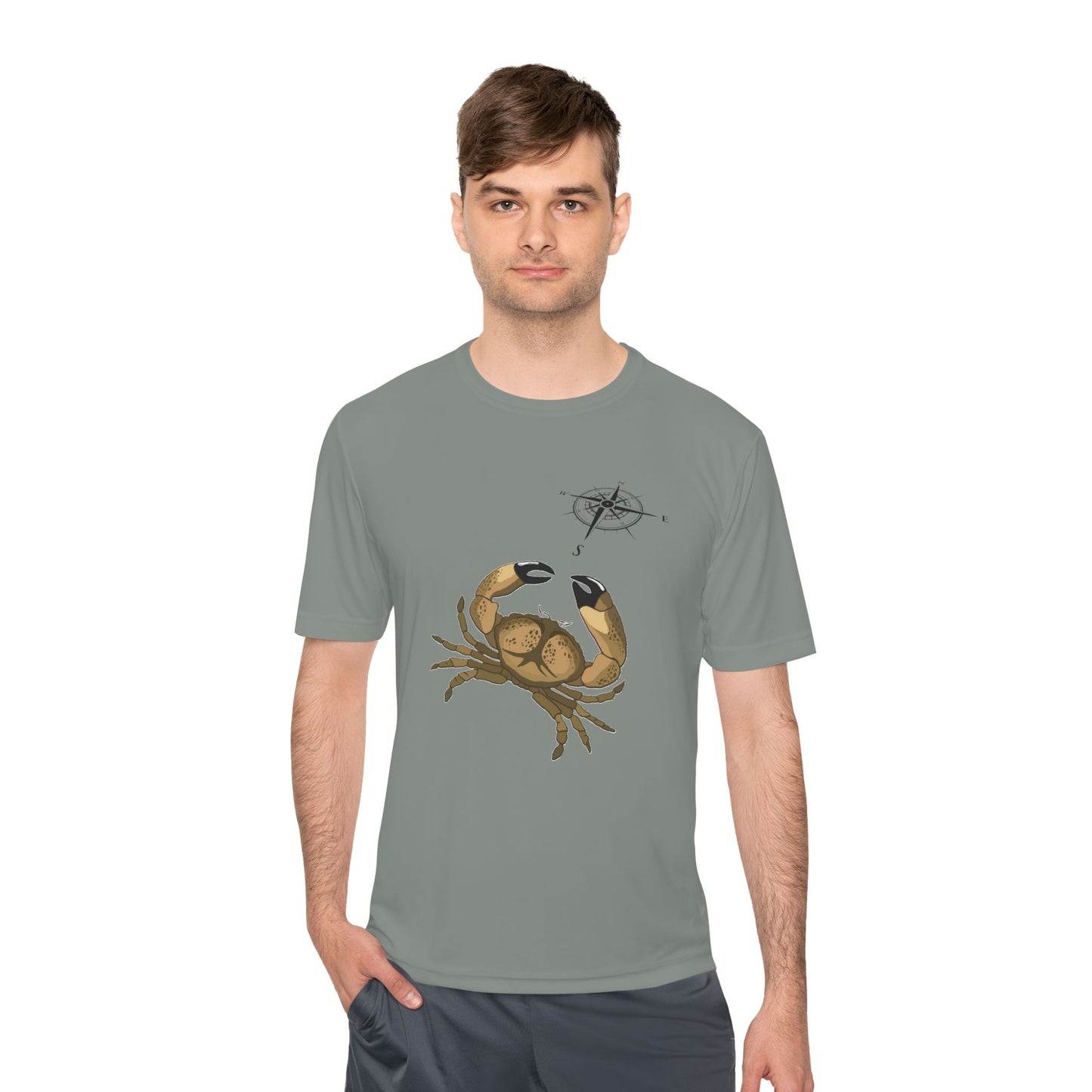 Coastal Adventure Unisex Moisture Wicking Tee - Crab & Fish Design