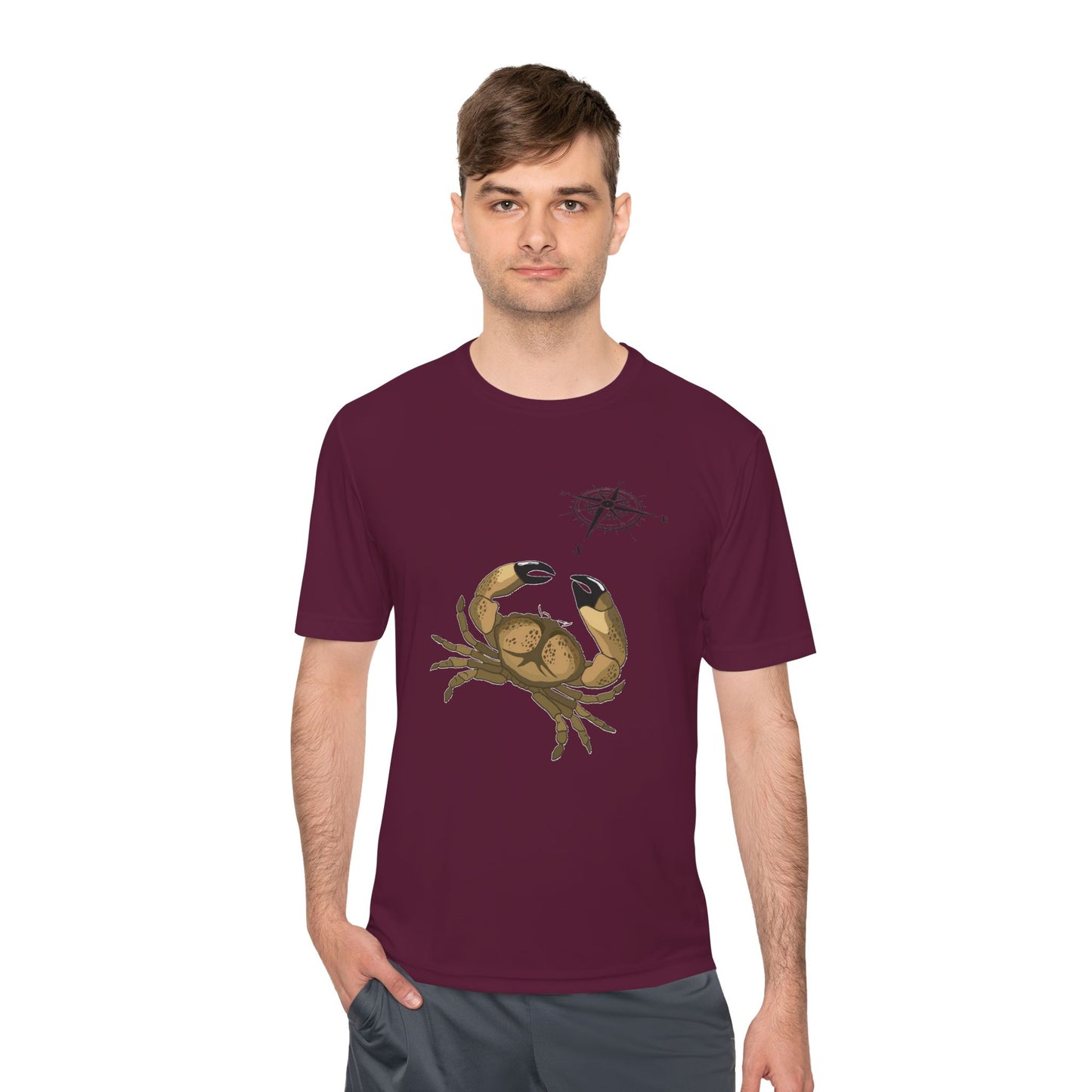 Coastal Adventure Unisex Moisture Wicking Tee - Crab & Fish Design
