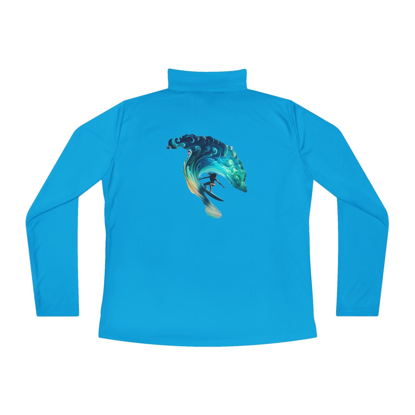 Ladies Quarter-Zip Pullover with Surfing Wave Design - Perfect for Beach Lovers and Outdoor Adventurers