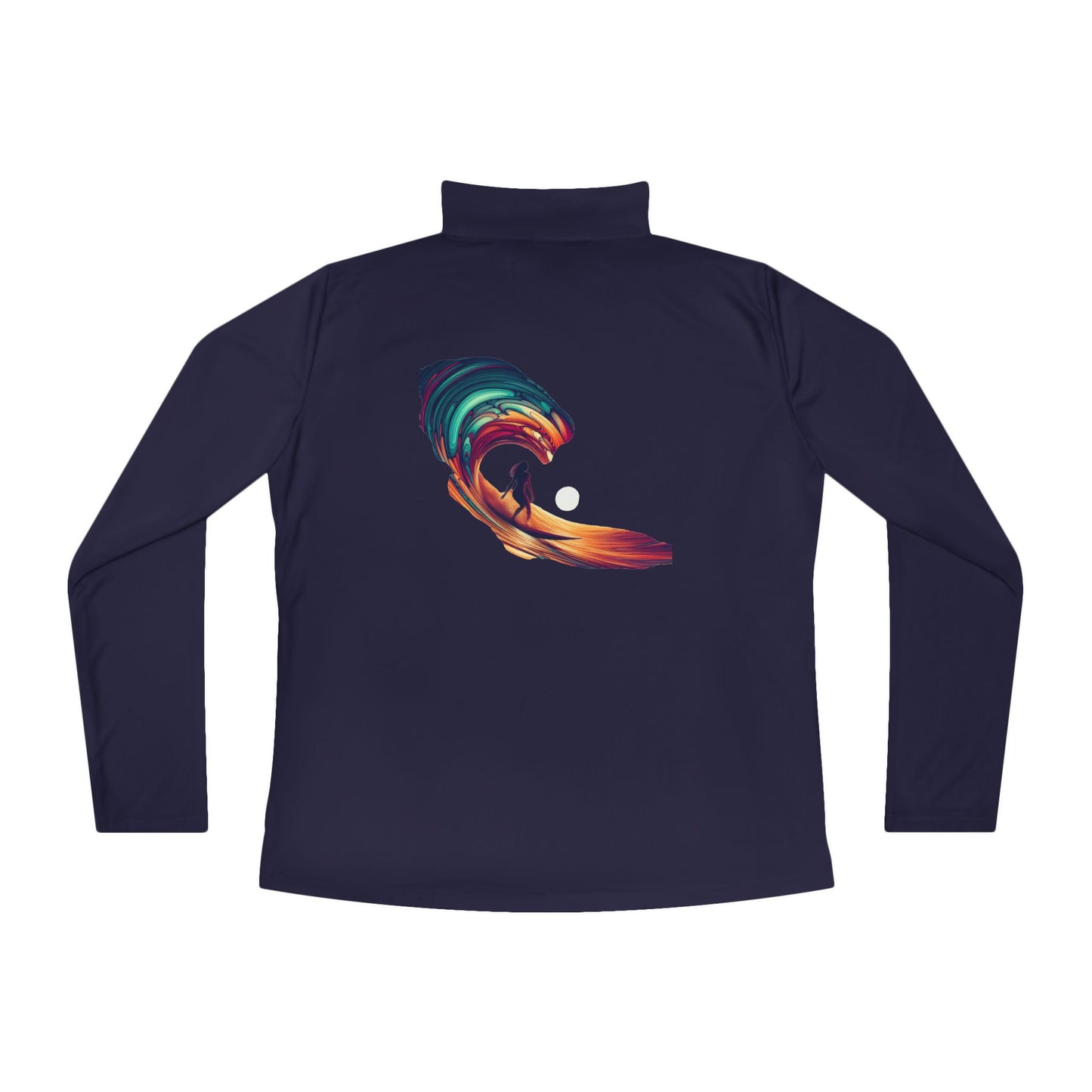Ladies Quarter-Zip Pullover with Surf Wave Design - Perfect for Activewear & Casual Outings