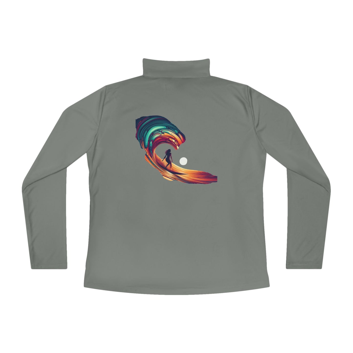 Ladies Quarter-Zip Pullover with Surf Wave Design - Perfect for Activewear & Casual Outings