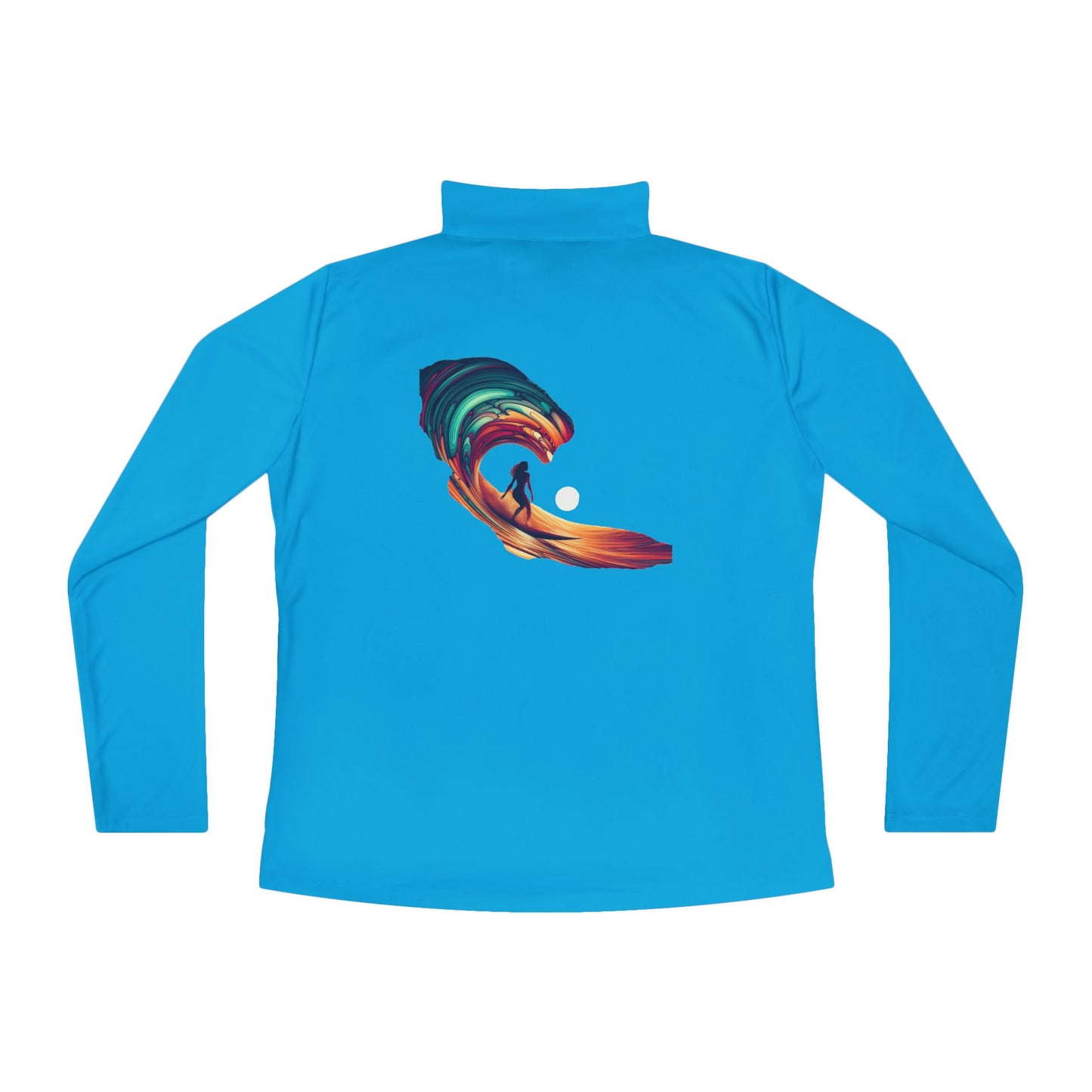 Ladies Quarter-Zip Pullover with Surf Wave Design - Perfect for Activewear & Casual Outings