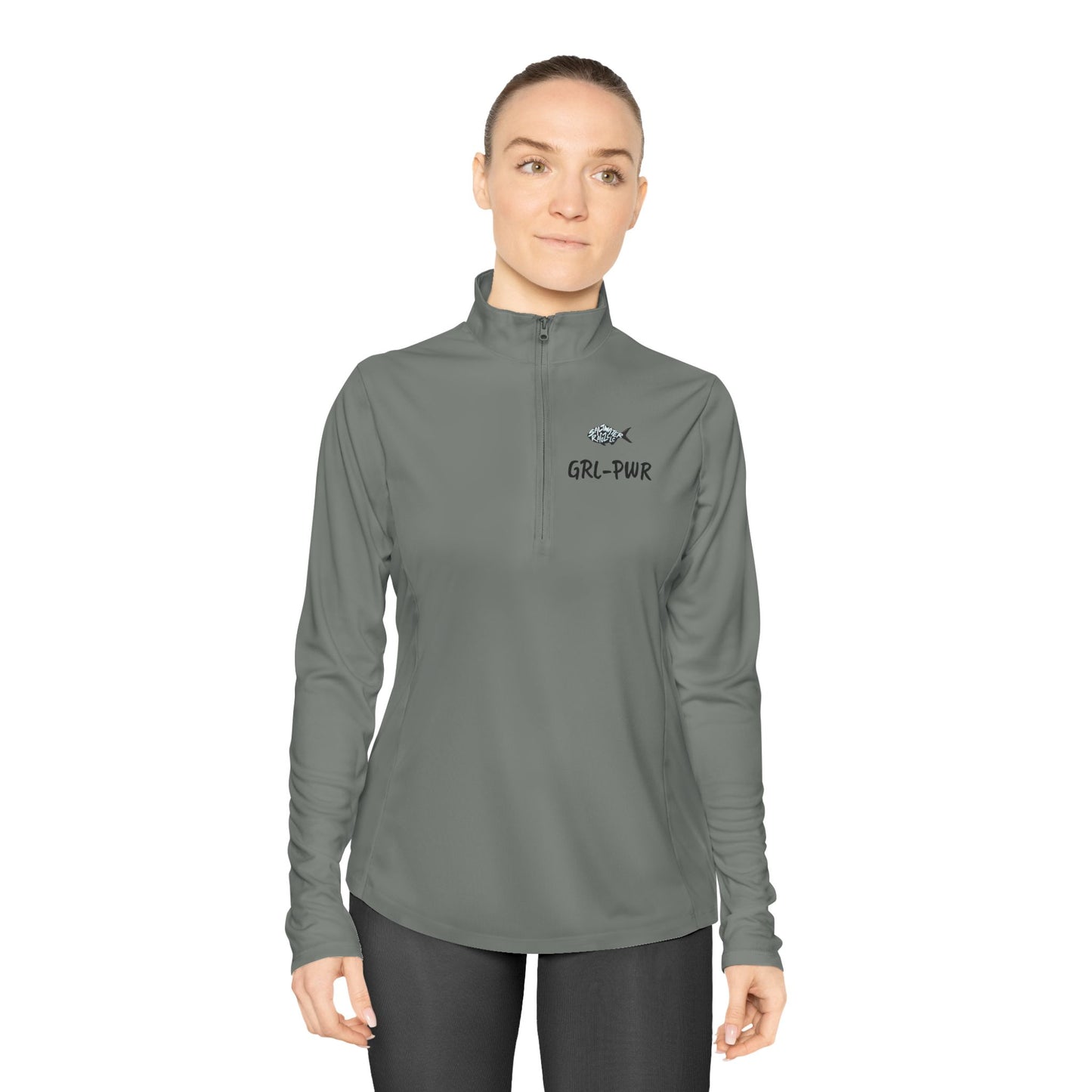 Ladies Quarter-Zip Pullover with Surf Wave Design - Perfect for Activewear & Casual Outings