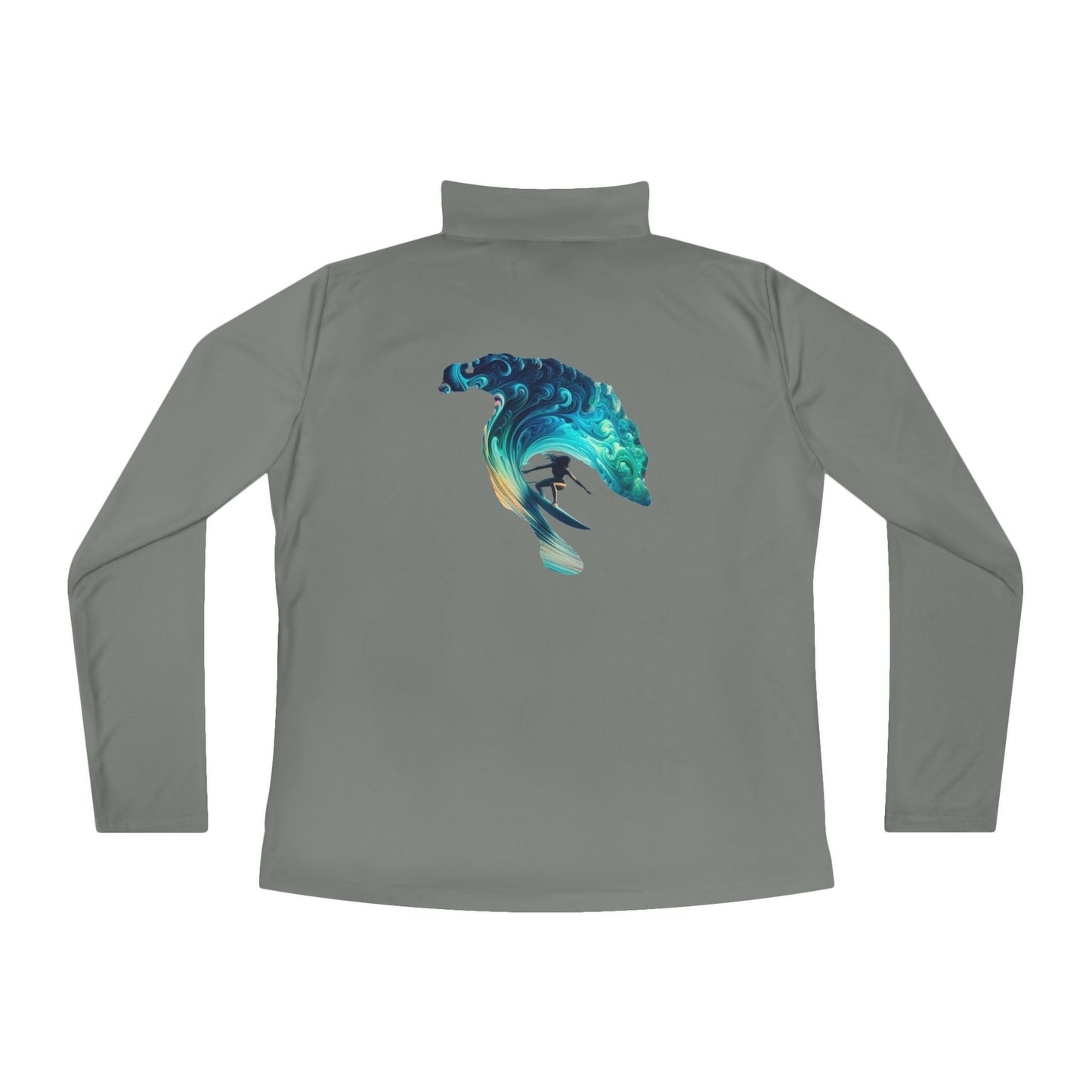 Ladies Quarter-Zip Pullover with Surfing Wave Design - Perfect for Beach Lovers and Outdoor Adventurers