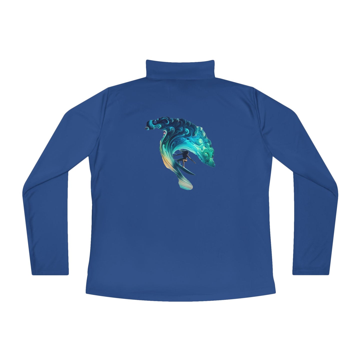 Ladies Quarter-Zip Pullover with Surfing Wave Design - Perfect for Beach Lovers and Outdoor Adventurers