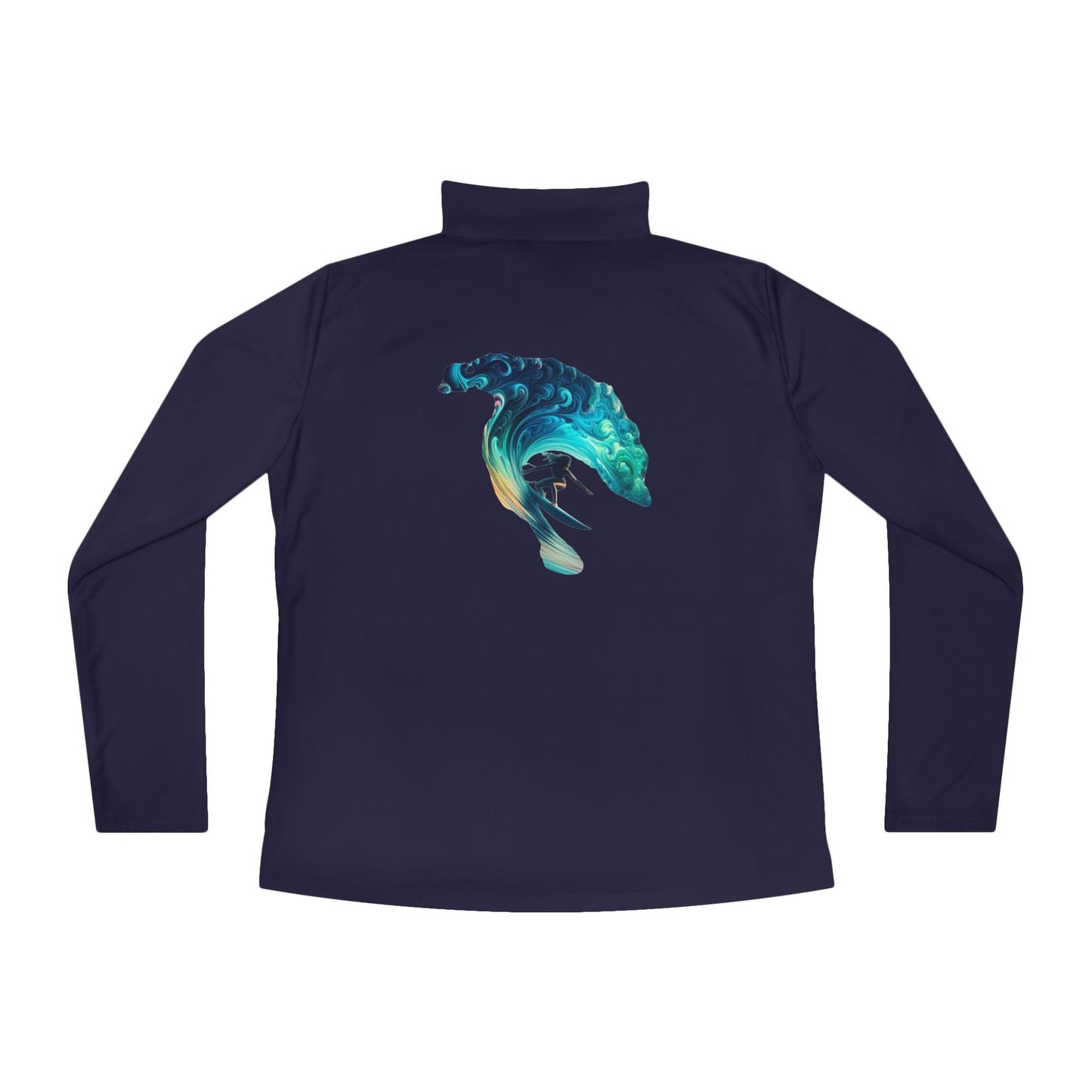 Ladies Quarter-Zip Pullover with Surfing Wave Design - Perfect for Beach Lovers and Outdoor Adventurers