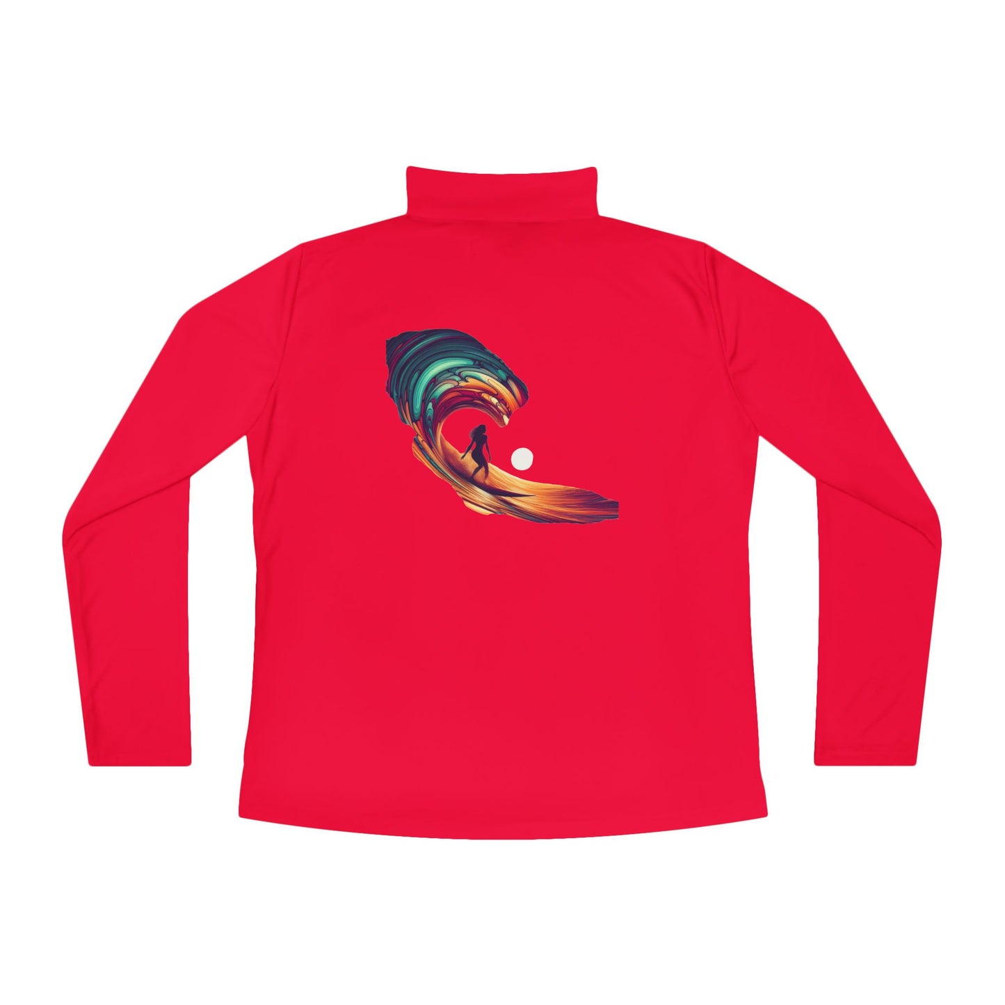 Ladies Quarter-Zip Pullover with Surf Wave Design - Perfect for Activewear & Casual Outings