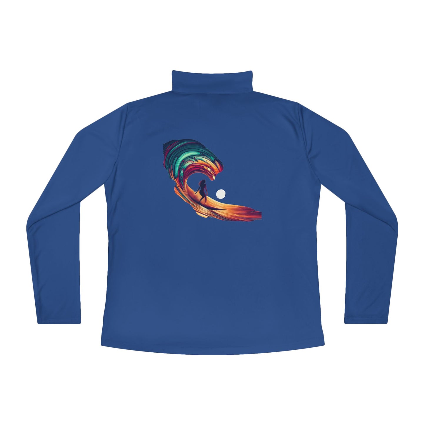 Ladies Quarter-Zip Pullover with Surf Wave Design - Perfect for Activewear & Casual Outings