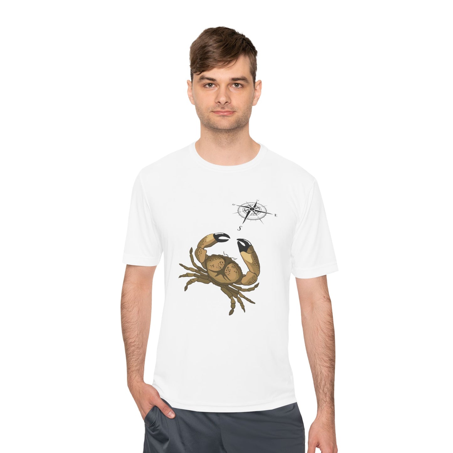 Coastal Adventure Unisex Moisture Wicking Tee - Crab & Fish Design