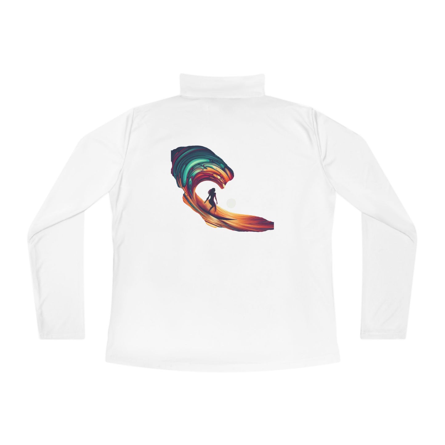 Ladies Quarter-Zip Pullover with Surf Wave Design - Perfect for Activewear & Casual Outings