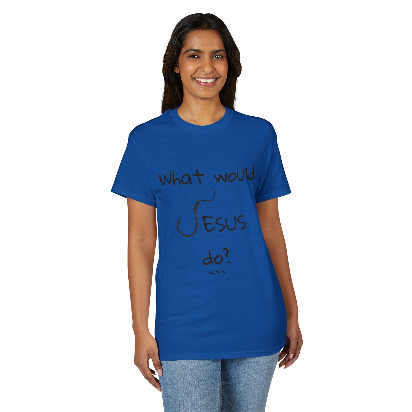 What Would Jesus Do? Christian T-Shirt — Faith Cross Back Design